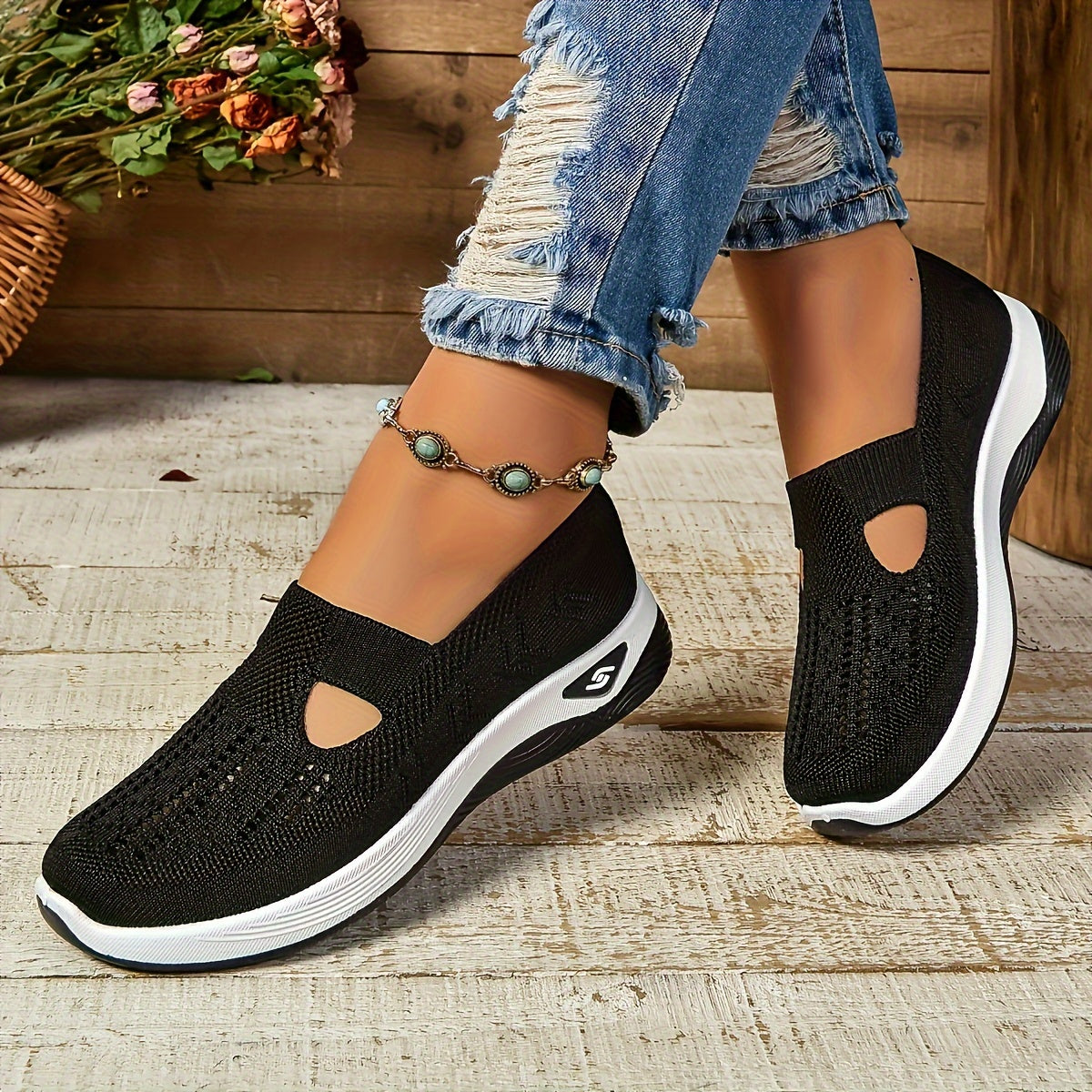 Slip-On-Sneakers mit Cut-Outs für Damen, atmungsaktive Freizeit-Wanderschuhe (Übergröße)