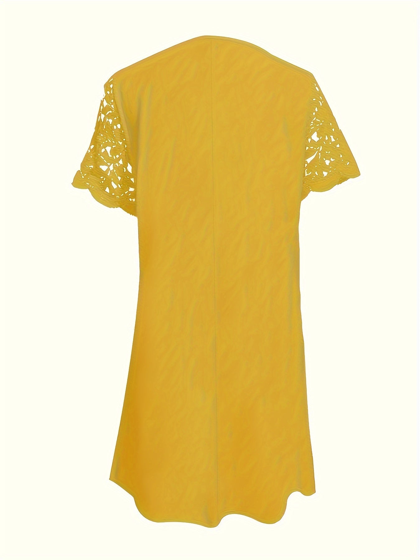 Vestido com renda sólida, manga curta elegante, perfeito para primavera e outono.