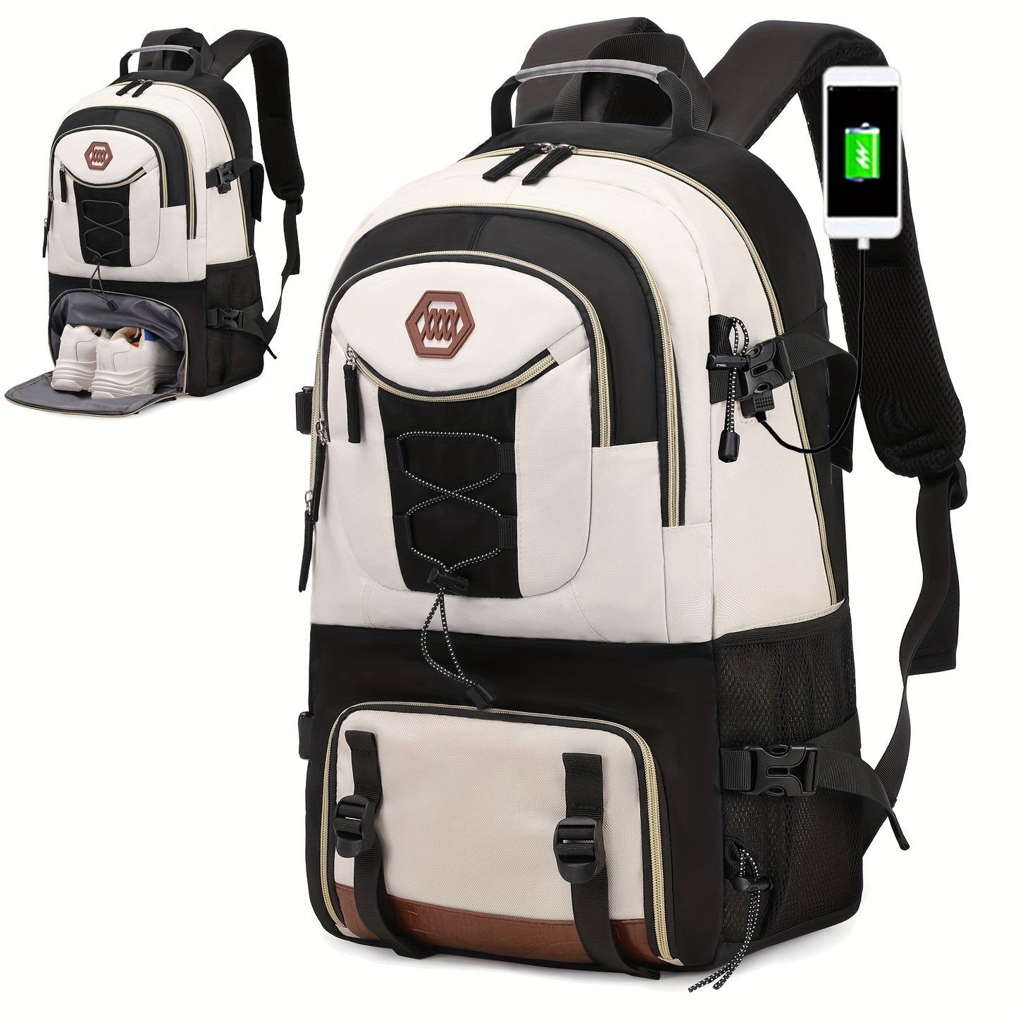 Mochila de viagem ao ar livre com grande capacidade para acampamento esportivo, adequada para homens e mulheres com compartimento para laptop de 17 polegadas