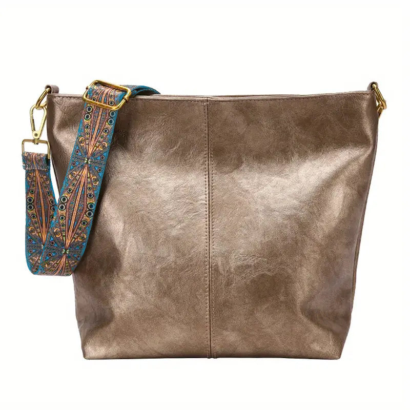 Bolsa Hobo com Alça Geométrica - Grande Capacidade, Retro Crossbody