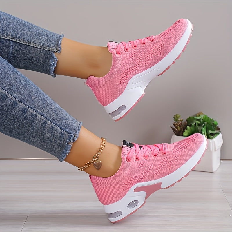 Womens Low-Top Air Cushion Sneakers - Shock Absorbing, Breathable, Comfortable, and Lightweight Fabric Shoes for Outdoor Sports and Daily Wear - All-Season, Lace-Up, Solid Color, and MD Sole