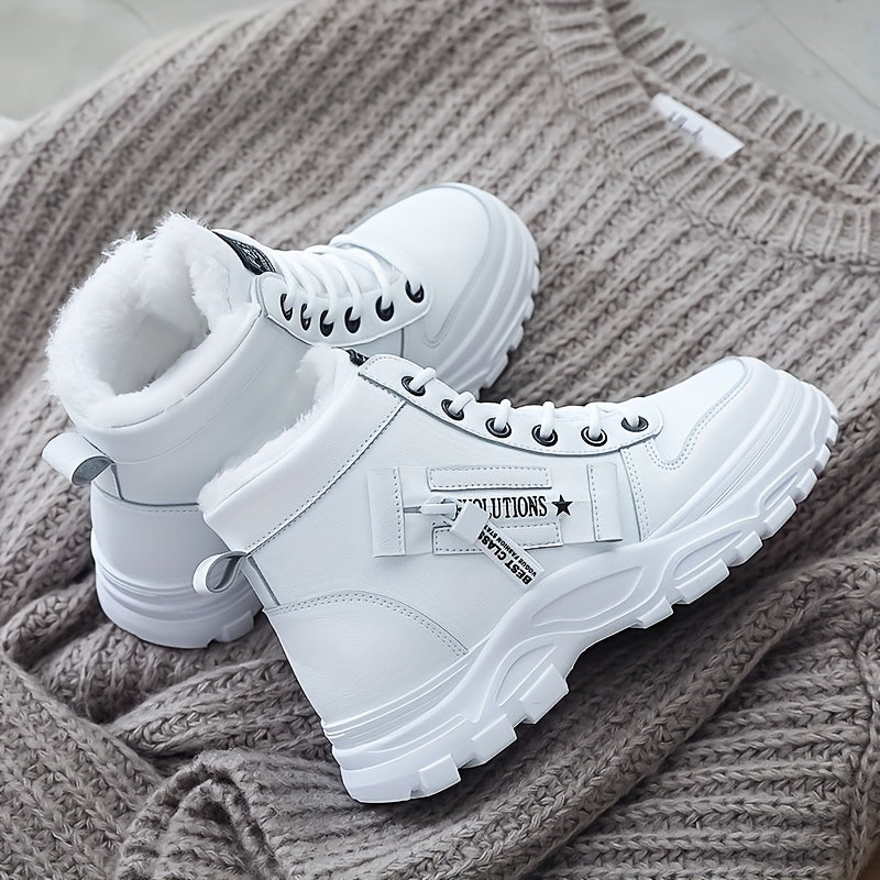 Damen High Top Sportschuhe zum Schnüren, Plüschfutter, dicke Sohle (Übergröße)