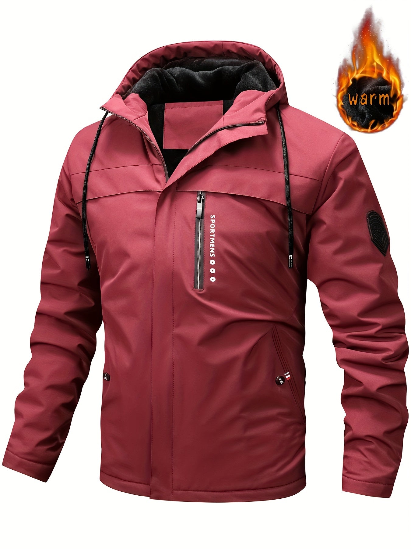 Herren Fleece-Kapuzenjacke, lässiger Wintermantel