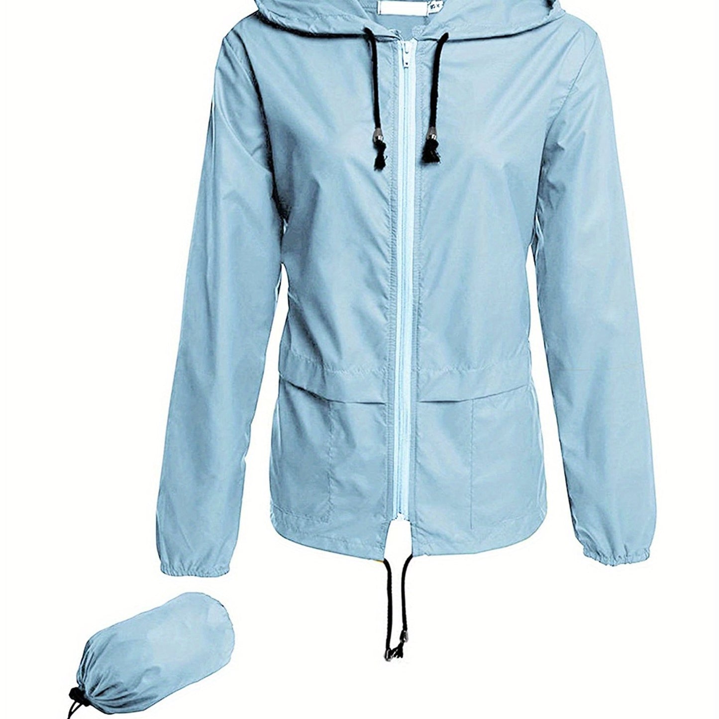 Women Packable Rain Jacket Outdoor Hooded Windbreaker with Adjustable Drawstring