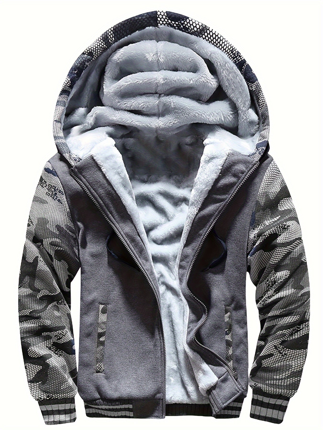 Herren-Fleecejacke mit Kapuze, lässiger Farbblockmantel für Herbst/Winter