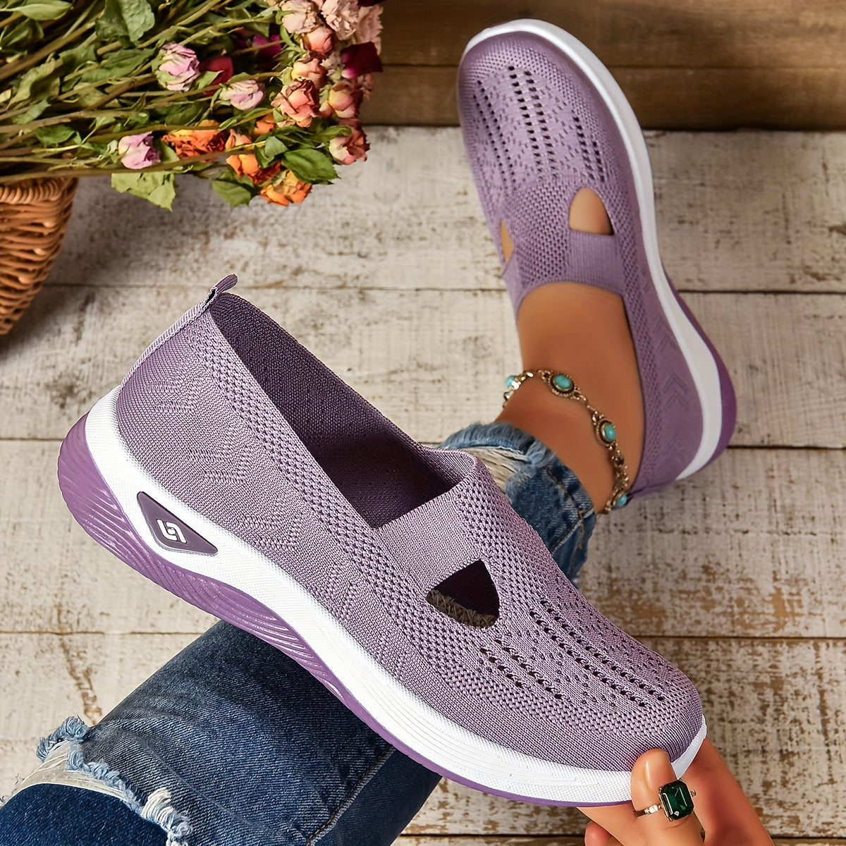 Slip-On-Sneakers mit Cut-Outs für Damen, atmungsaktive Freizeit-Wanderschuhe (Übergröße)