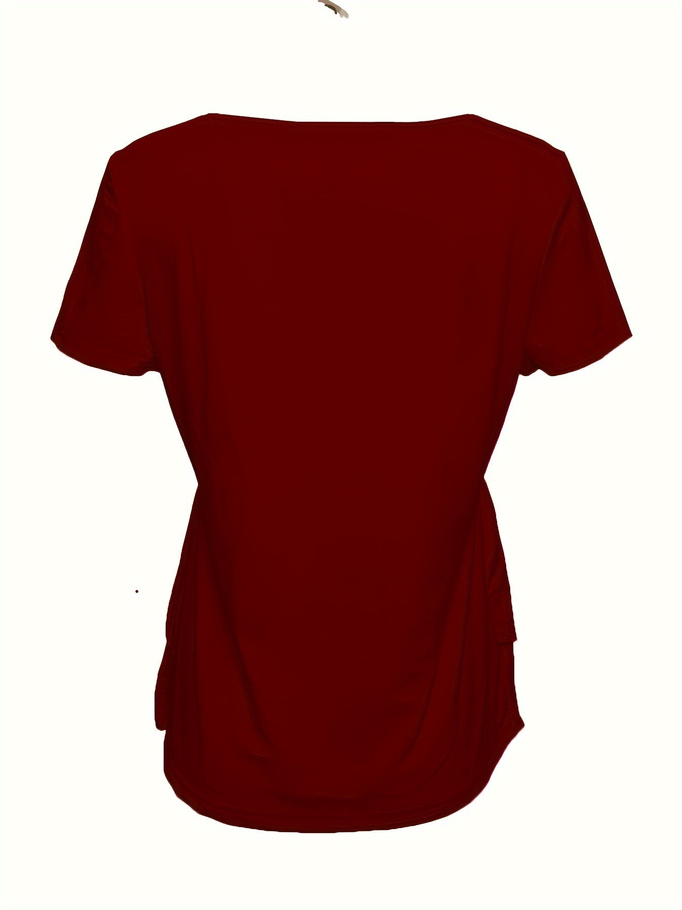 Camiseta de gola redonda de cor sólida, blusa flare com botões na frente e em camadas para primavera/verão.