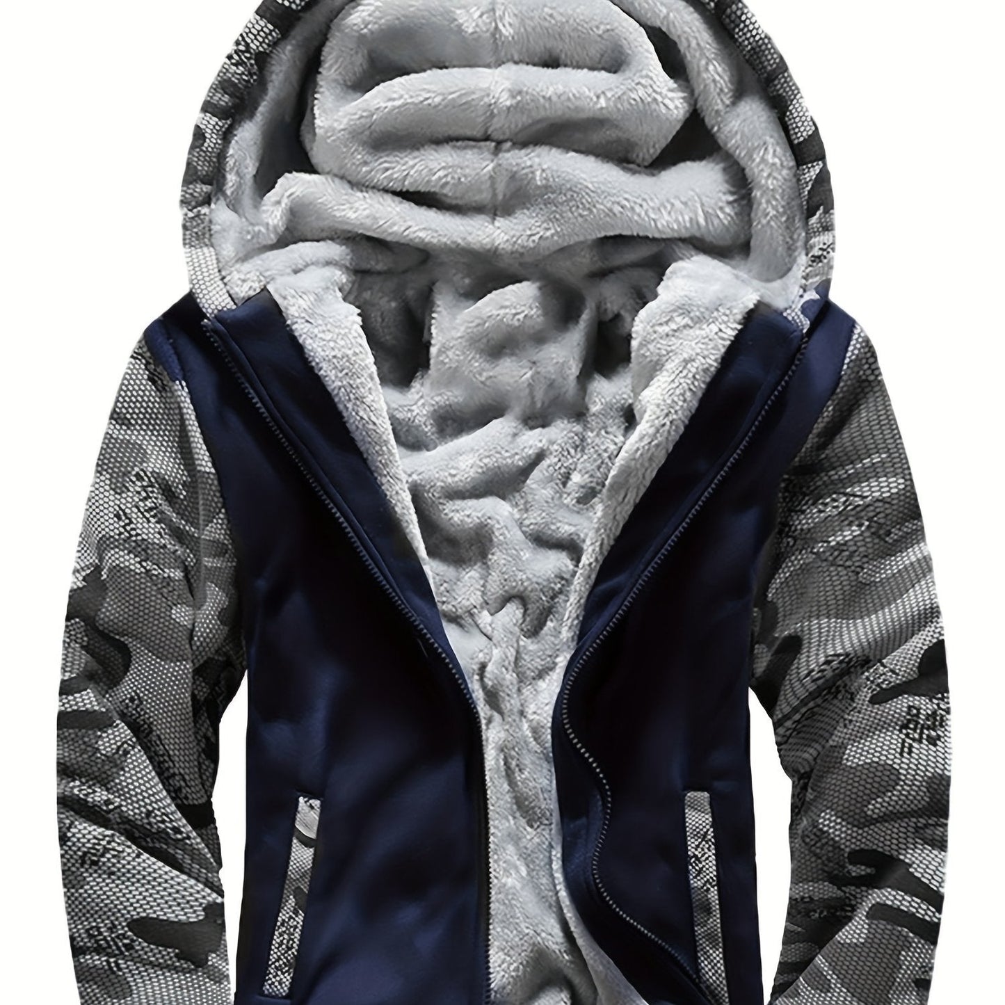 Herren-Fleecejacke mit Kapuze, lässiger Farbblockmantel für Herbst/Winter
