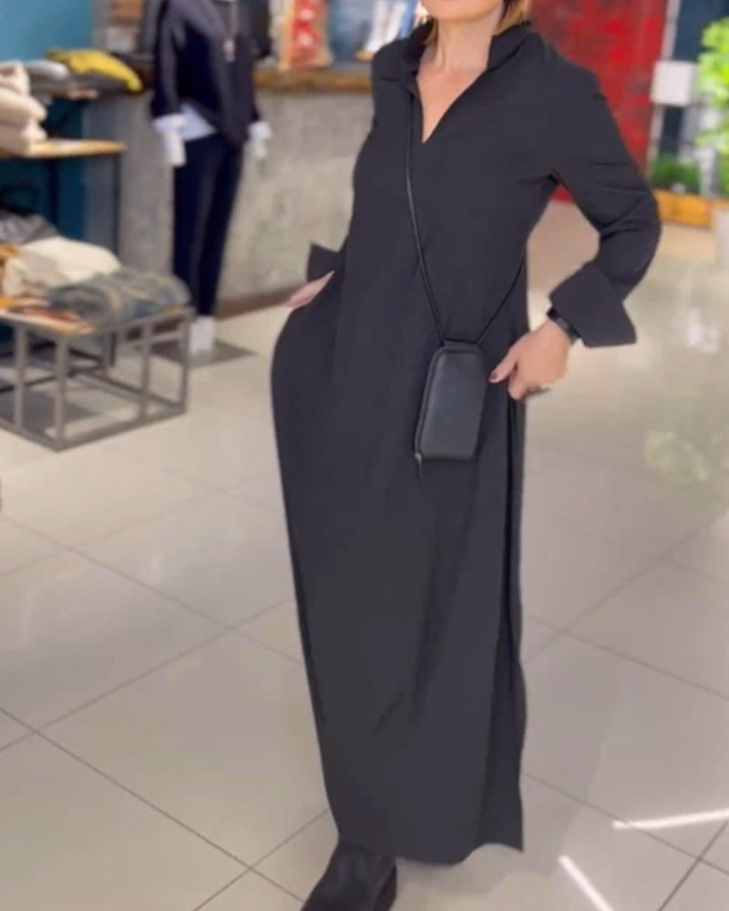 Zoe™ - Vestido longo solto com lapela de fenda lateral