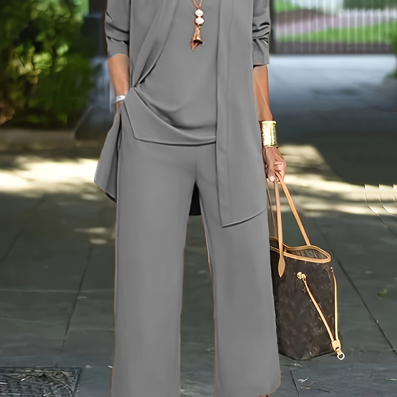 Lässiges dreiteiliges Set, Strickjacke, Top & Hose