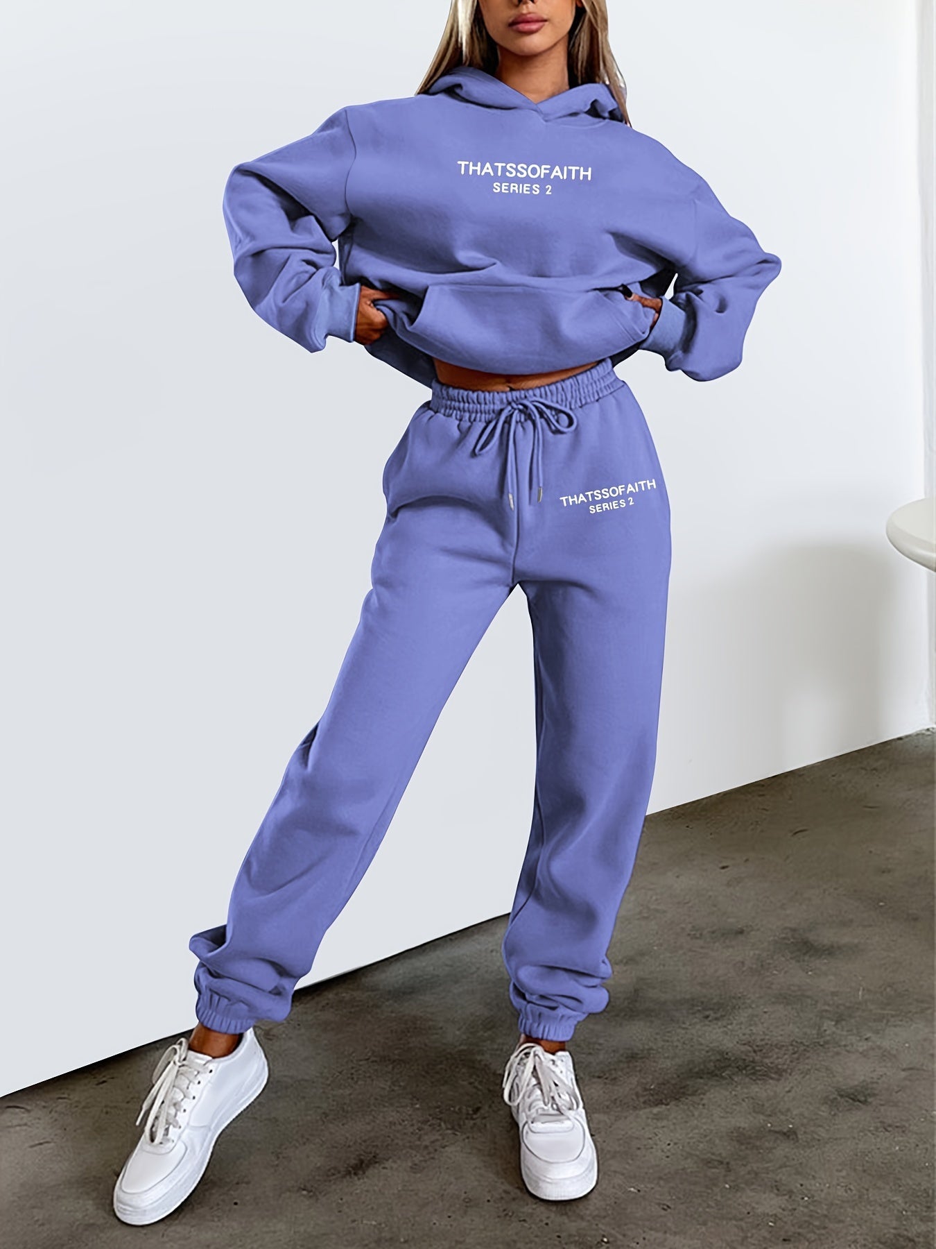 Letter Print Casual Two-piece Set, Hooded Top & Jogger Pants