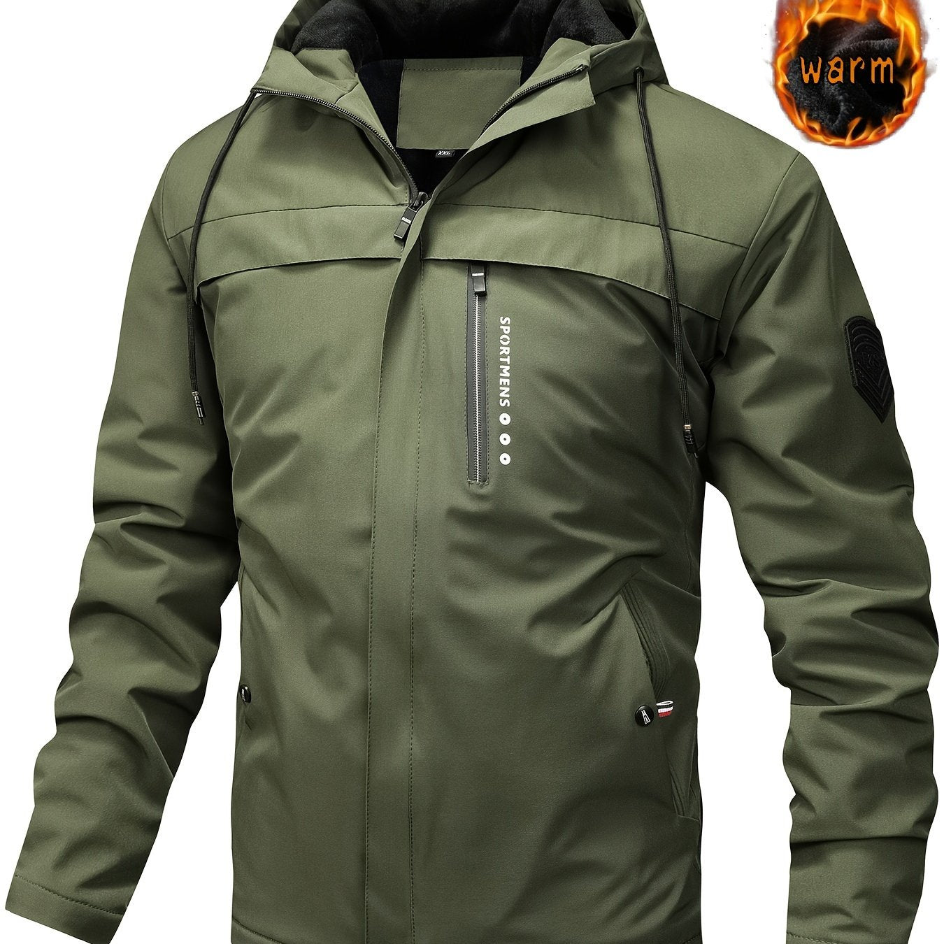 Herren Fleece-Kapuzenjacke, lässiger Wintermantel
