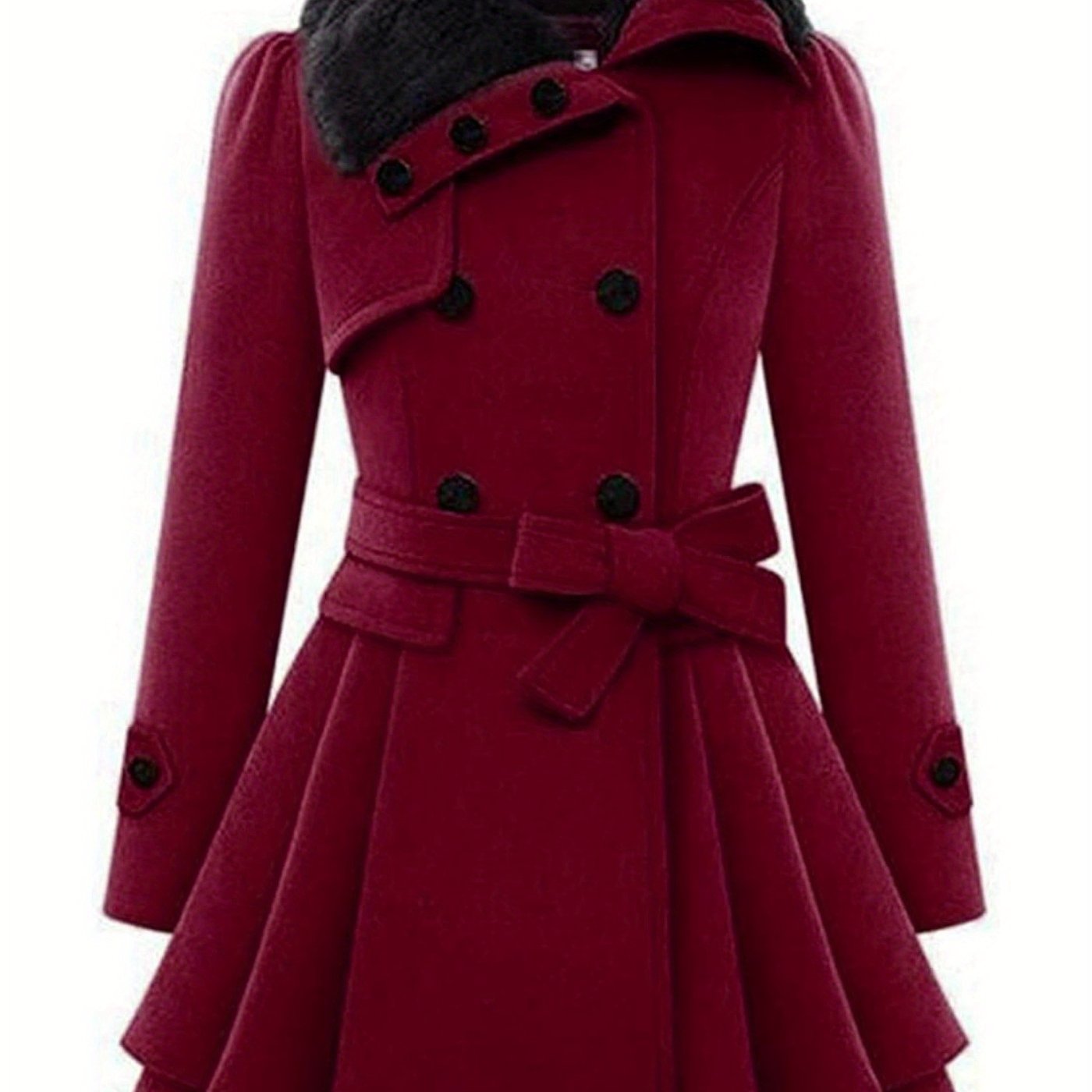 Women's Winter Pea Coat, Double-Breasted Faux Fur Jacket
