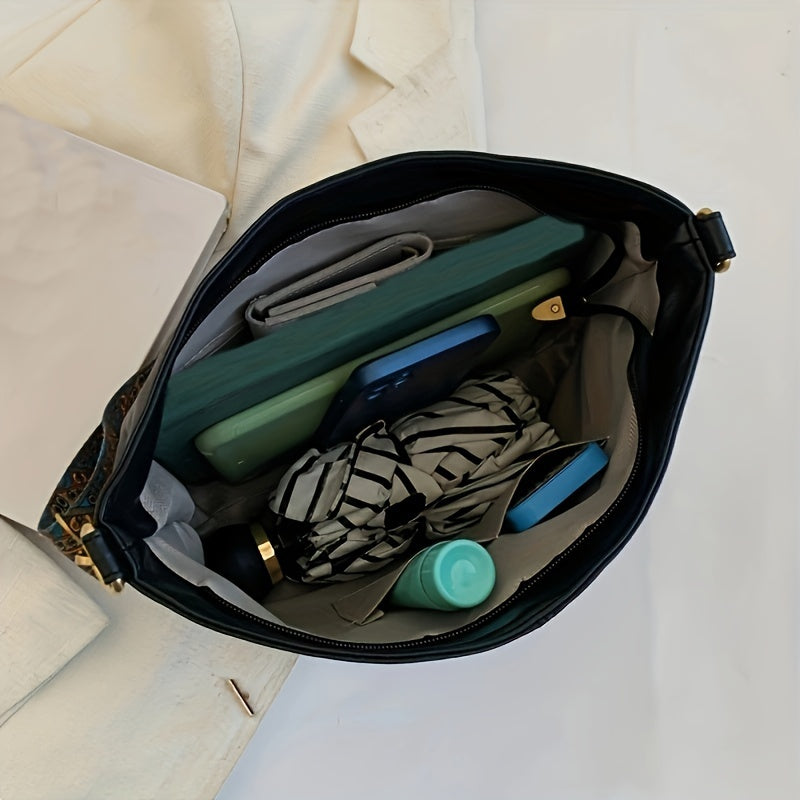 Bolsa Hobo com Alça Geométrica - Grande Capacidade, Retro Crossbody