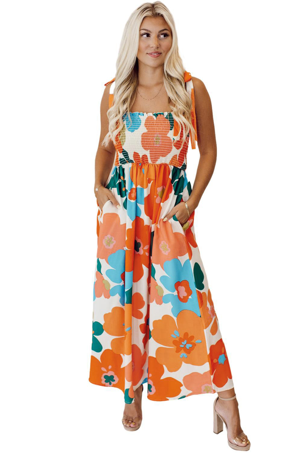 Vestidos longos com alças auto-amarrada florais