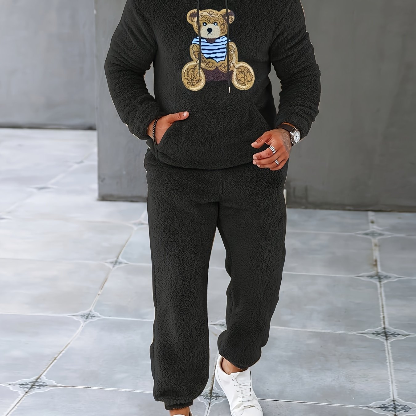Men's Fleece Hoodie & Sweatpants Set, Casual Fall/Winter Outfit