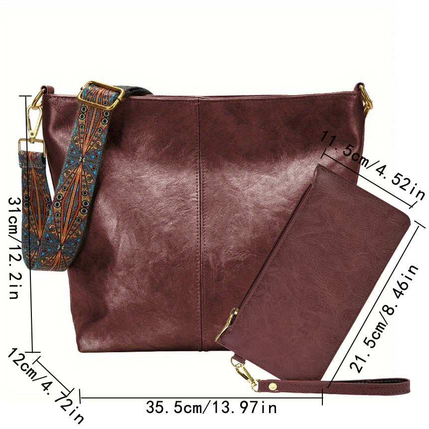 Bolsa Hobo com Alça Geométrica - Grande Capacidade, Retro Crossbody
