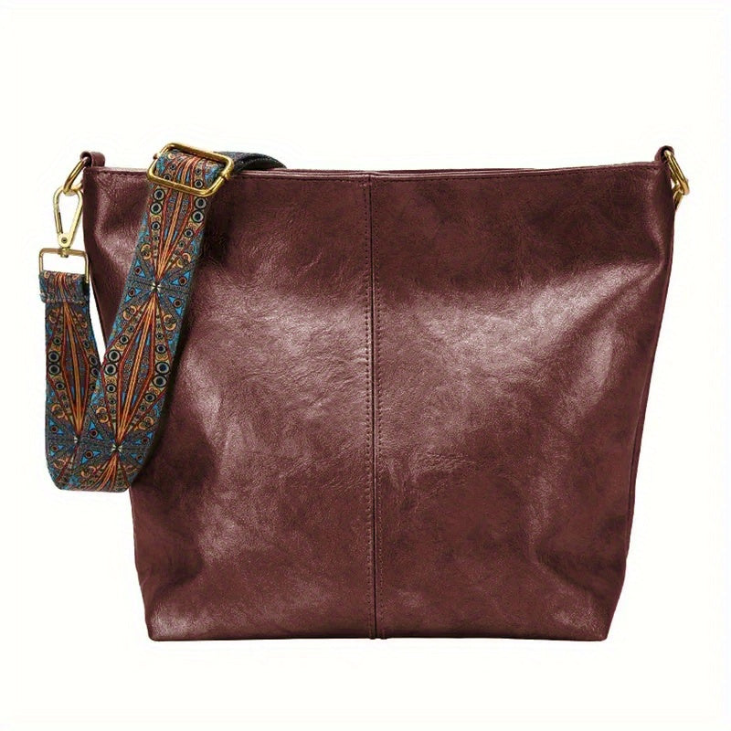 Bolsa Hobo com Alça Geométrica - Grande Capacidade, Retro Crossbody