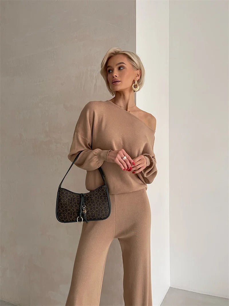 Ellie™ - Conjunto elegante de malha monocromática de inverno