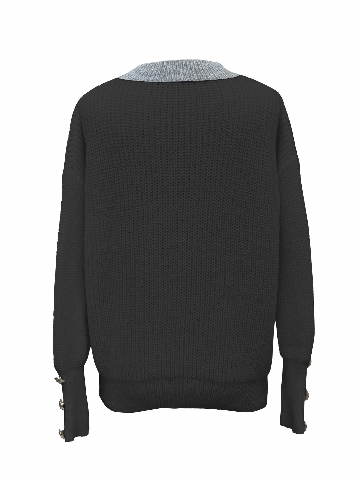 V-Neck Women's Sweater, Button Detail, Knit Polyester, Fall/Winter