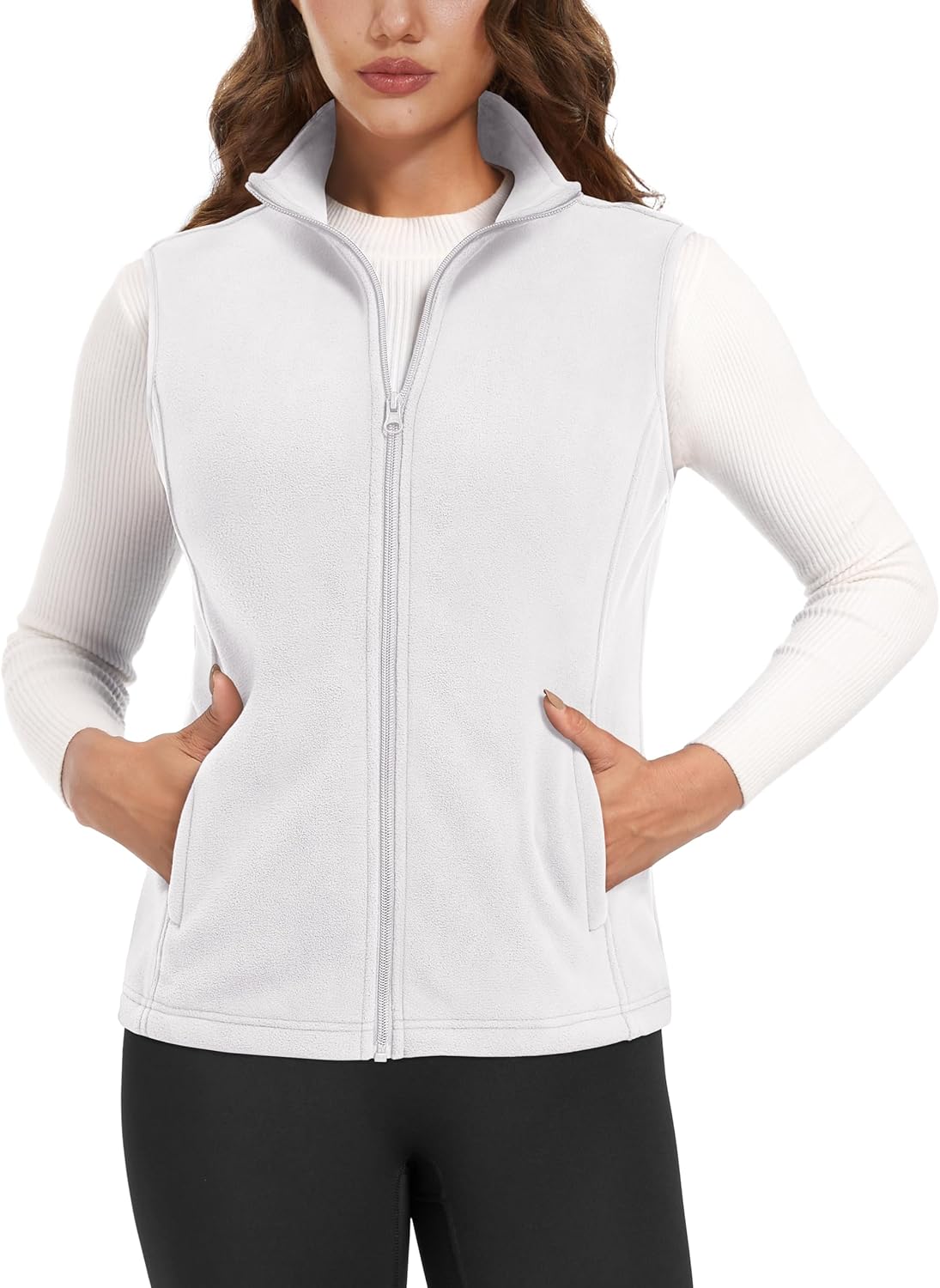 Women's Fleece Vest Outerwear Sleeveless Lightweight Zip Jackets Warm Soft Vests with Zipper Pockets
