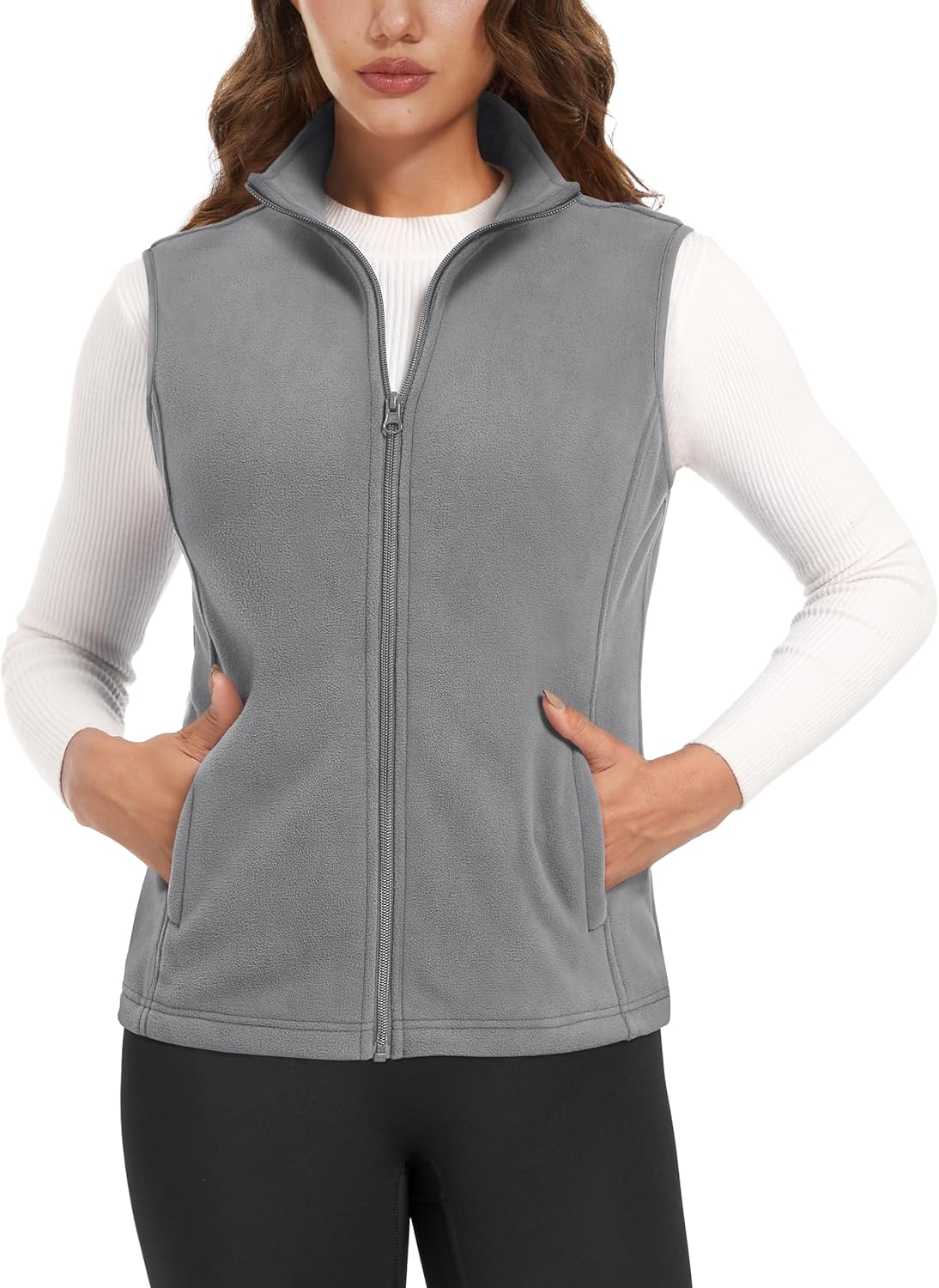Women's Fleece Vest Outerwear Sleeveless Lightweight Zip Jackets Warm Soft Vests with Zipper Pockets