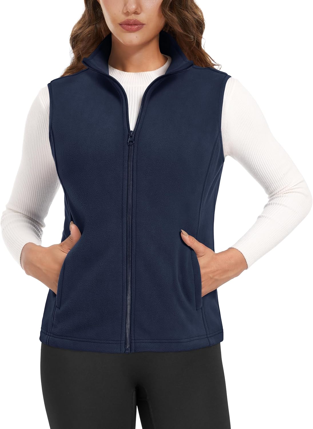 Women's Fleece Vest Outerwear Sleeveless Lightweight Zip Jackets Warm Soft Vests with Zipper Pockets
