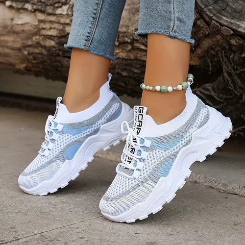 Strick-Sneakers im Colorblock-Design für Damen – Atmungsaktive Low-Top-Laufschuhe