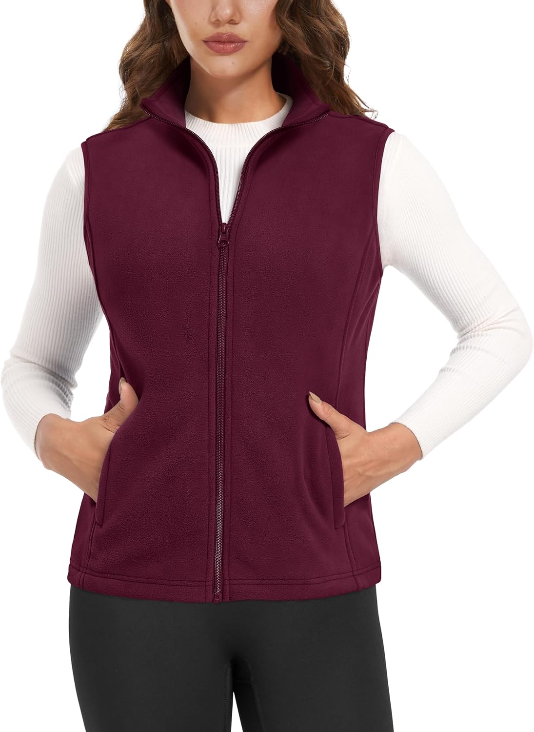 Women's Fleece Vest Outerwear Sleeveless Lightweight Zip Jackets Warm Soft Vests with Zipper Pockets