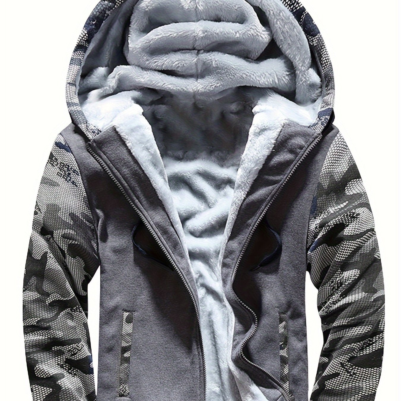 Warme Fleece-Kapuzenjacke für Herren, lässiger Farbblock-Jackenmantel für Herbst und Winter
