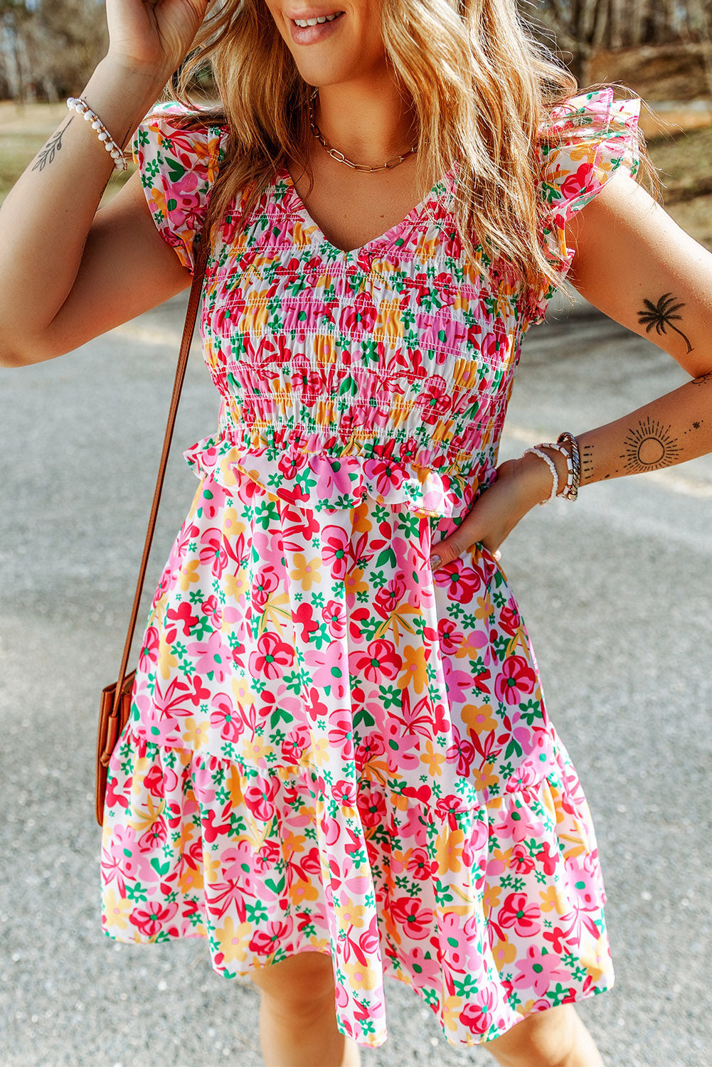 Smocked Bodice Ruffle Floral Dresses