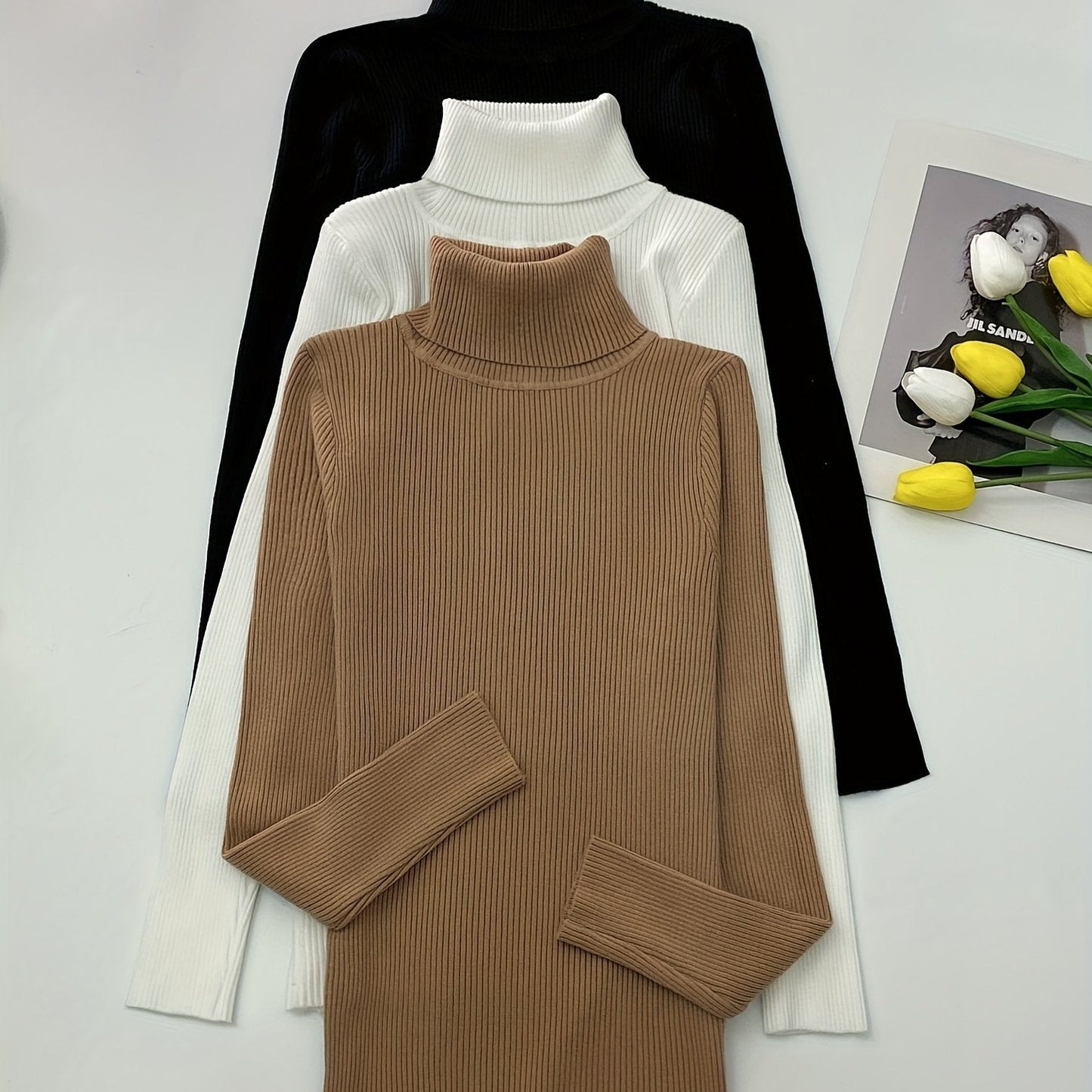 Turtleneck 3-Pack Sweaters - Casual Solid Color Long Sleeve for Fall & Winter
