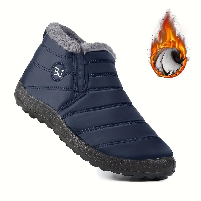 Wasserdichte Damen-Stiefeletten – Niedriger Plateauabsatz, Schlupfstiefel, Plüschfutter
