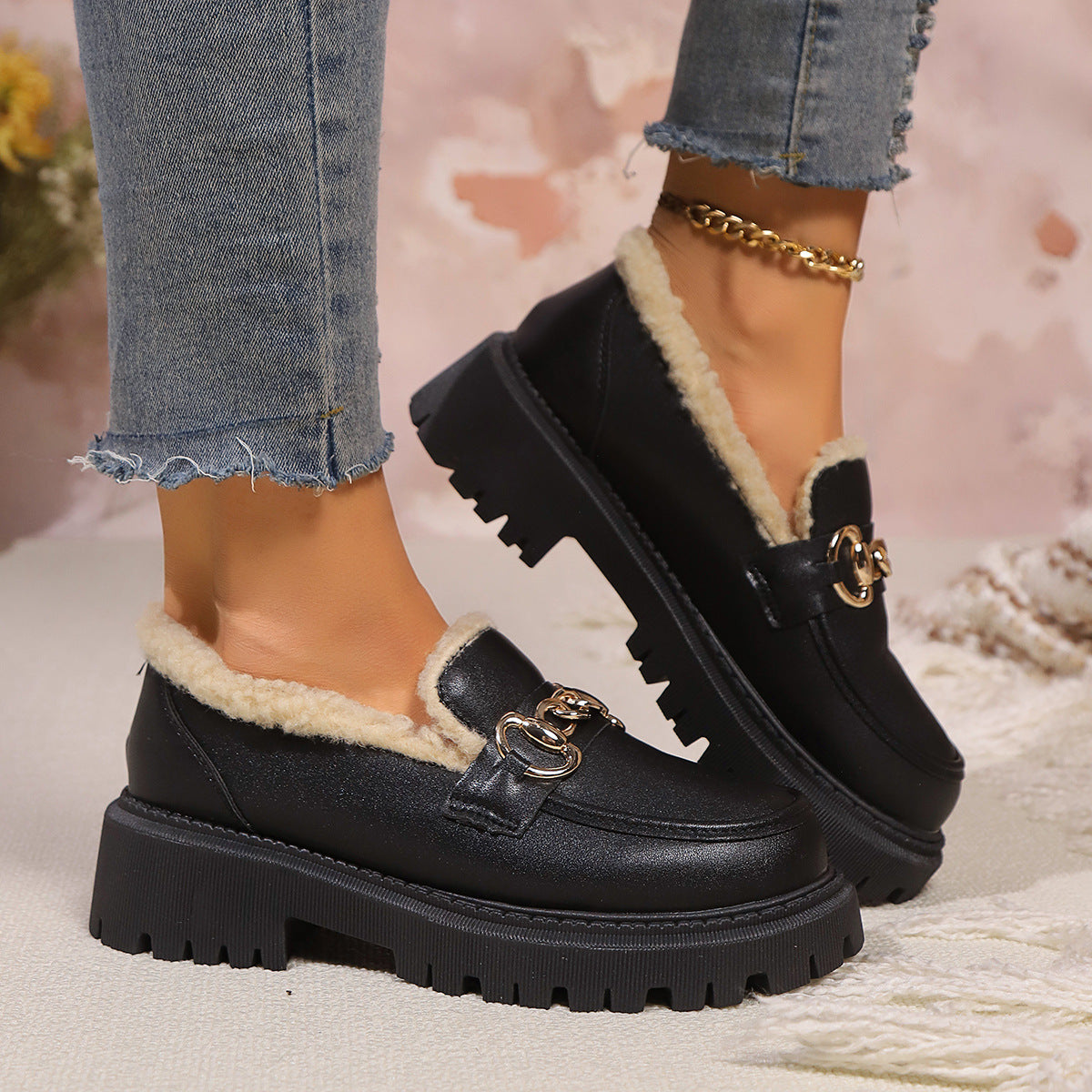 Ella™ – Warme, bequeme, klobige Loafer mit Fleecefutter