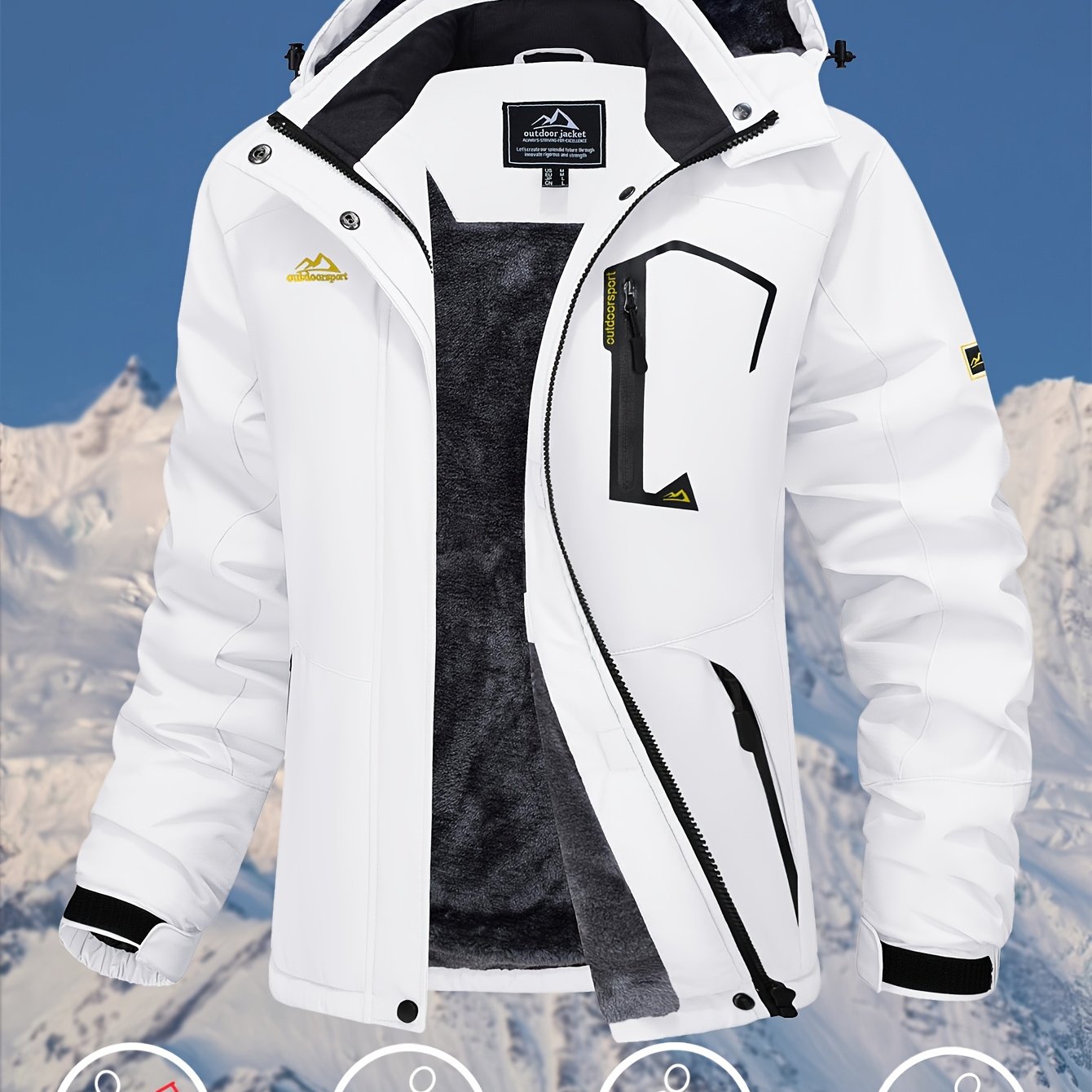 Women's Waterproof & Windproof Ski Jacket - Fleece Lined Thermal Winter Coat with Detachable Hood, Adjustable Cuff, and Zippered Pockets for Skiing, Hiking, and Outdoor Activities, Winter Outdoor Gear | Hooded Warmth Jacket | Waterproof Polyester