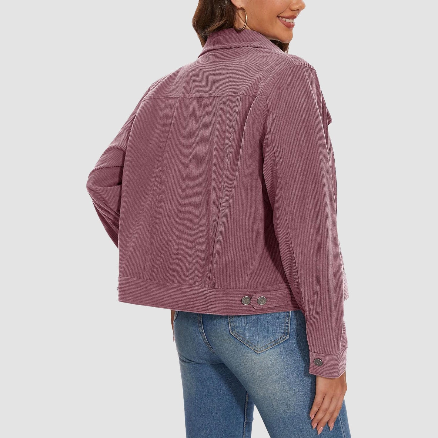 Women's Casual Corduroy Jackets Soft Warm Button Down Shacket Jacket Long Sleeve Fall Outerwear with Pockets