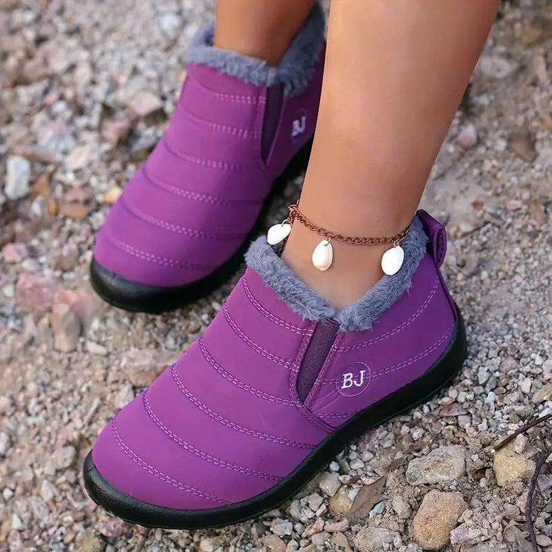 Wasserdichte Damen-Stiefeletten – Niedriger Plateauabsatz, Schlupfstiefel, Plüschfutter