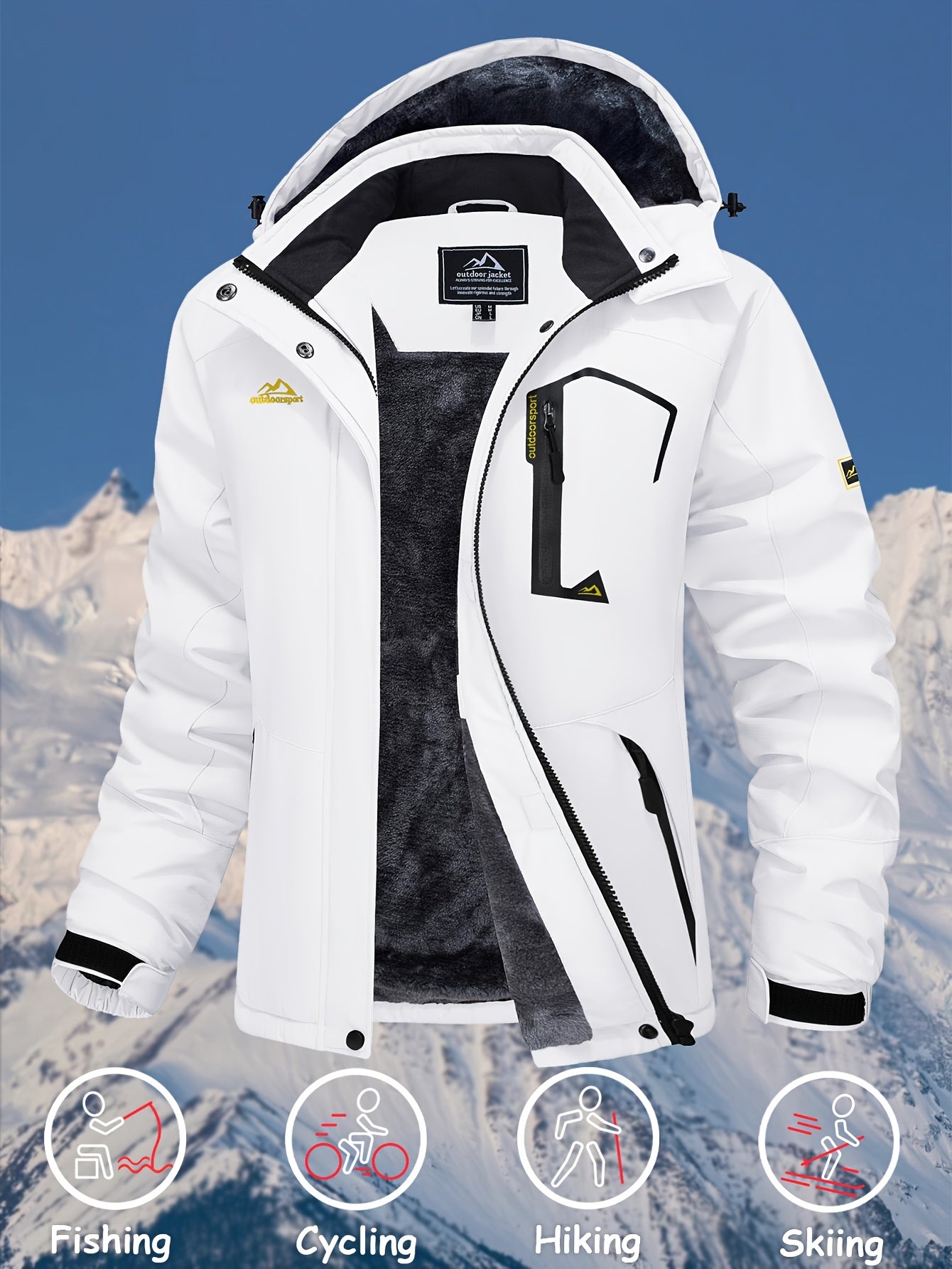 Women's Waterproof & Windproof Ski Jacket - Fleece Lined Thermal Winter Coat with Detachable Hood, Adjustable Cuff, and Zippered Pockets for Skiing, Hiking, and Outdoor Activities, Winter Outdoor Gear | Hooded Warmth Jacket | Waterproof Polyester
