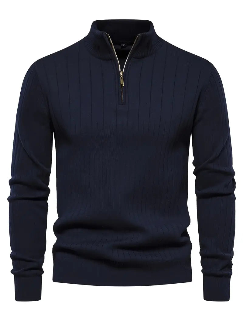 Pulôver esportivo masculino com meio zíper - gola alta, suéter casual para outono e inverno