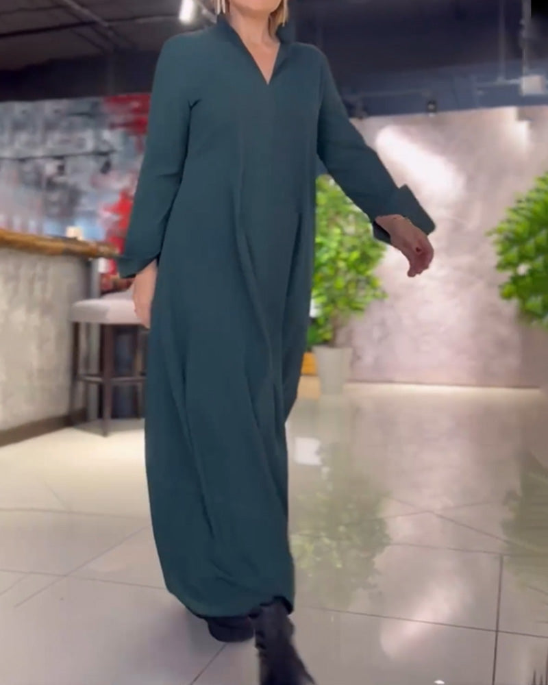 Zoe™ - Vestido longo solto com lapela de fenda lateral