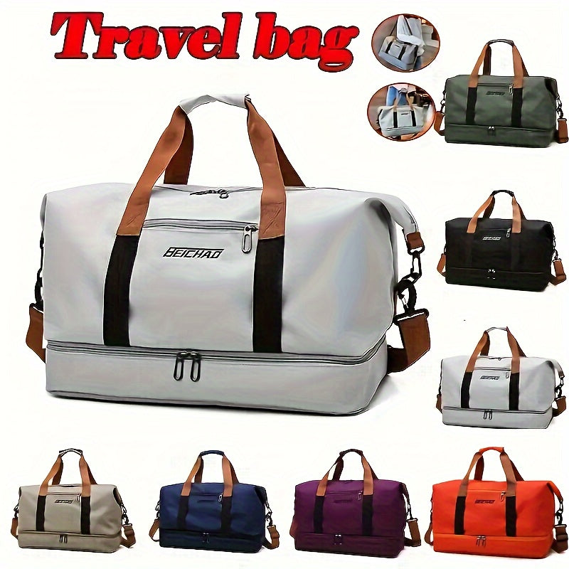 Reisetasche mit großem Fassungsvermögen, lässige Tragetasche für Outdoor-Wanderungen, Nylon, gemischte Farben, zufälliger Druck, keine Randfarbe, mit Trennung von Nass und Trocken, für Frauen, Fitness, Yoga, Wochenendübernachtung