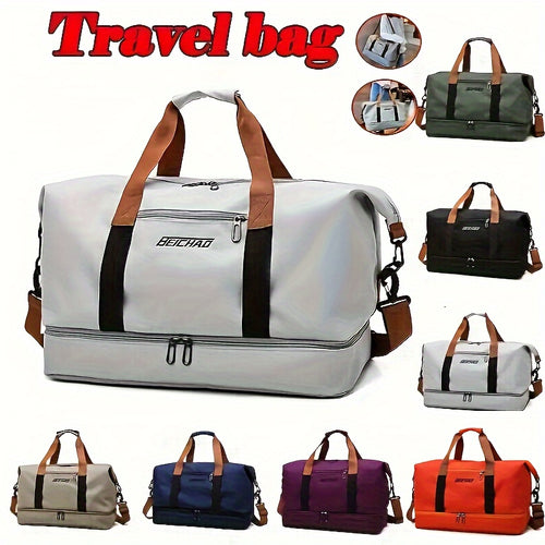 Reisetasche mit großem Fassungsvermögen, lässige Tragetasche für Outdoor-Wanderungen, Nylon, gemischte Farben, zufälliger Druck, keine Randfarbe, mit Trennung von Nass und Trocken, für Frauen, Fitness, Yoga, Wochenendübernachtung