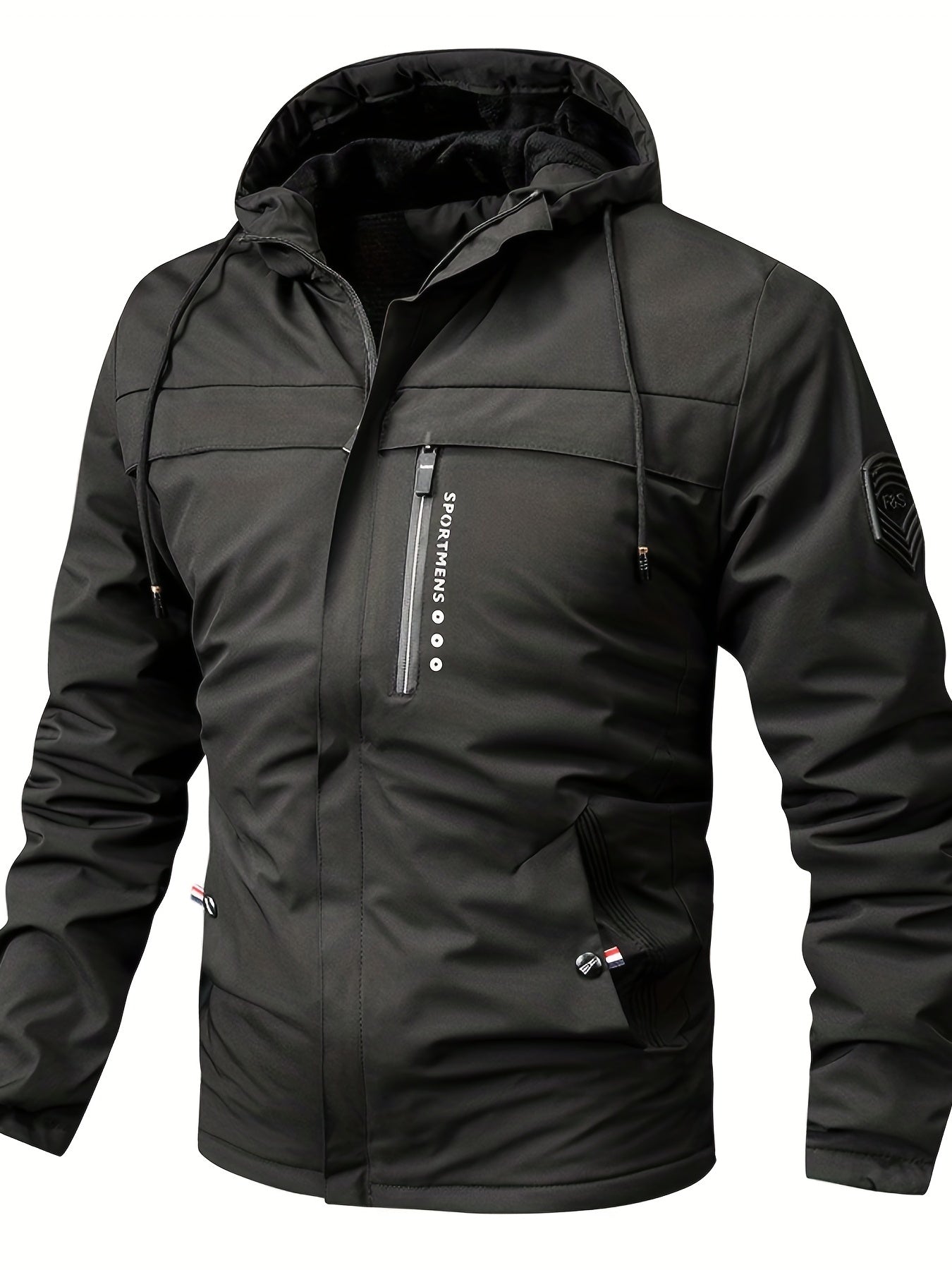 Herren Fleece-Kapuzenjacke, lässiger Wintermantel