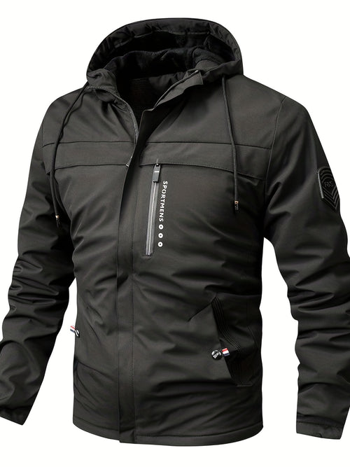 Herren Fleece-Kapuzenjacke, lässiger Wintermantel