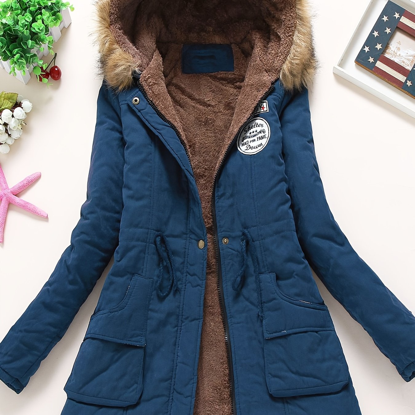 Women's Long Sleeve Casual Coat - Hooded, Thick, Warm, Machine Washable