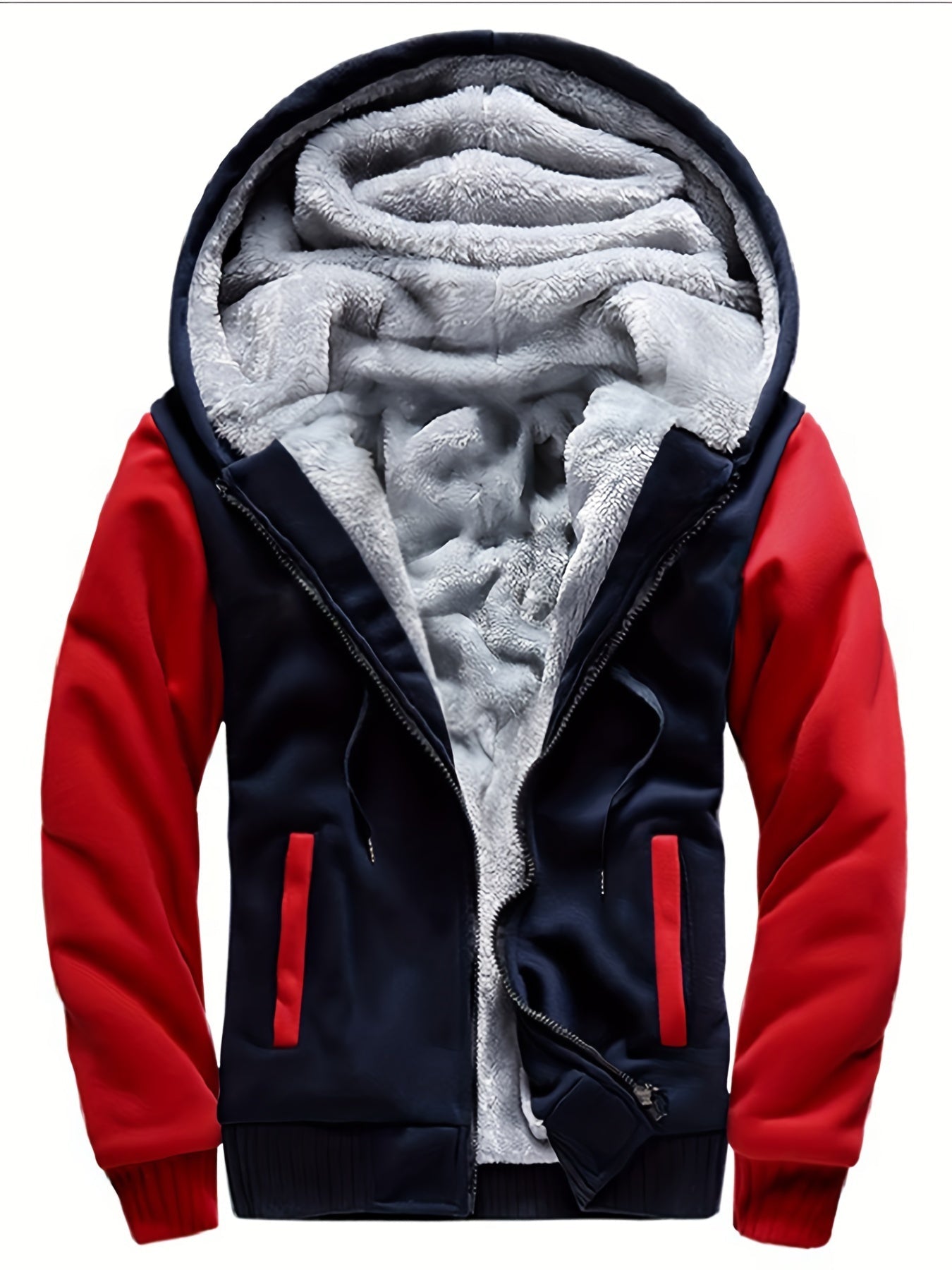 Herren-Fleecejacke mit Kapuze, lässiger Farbblockmantel für Herbst/Winter