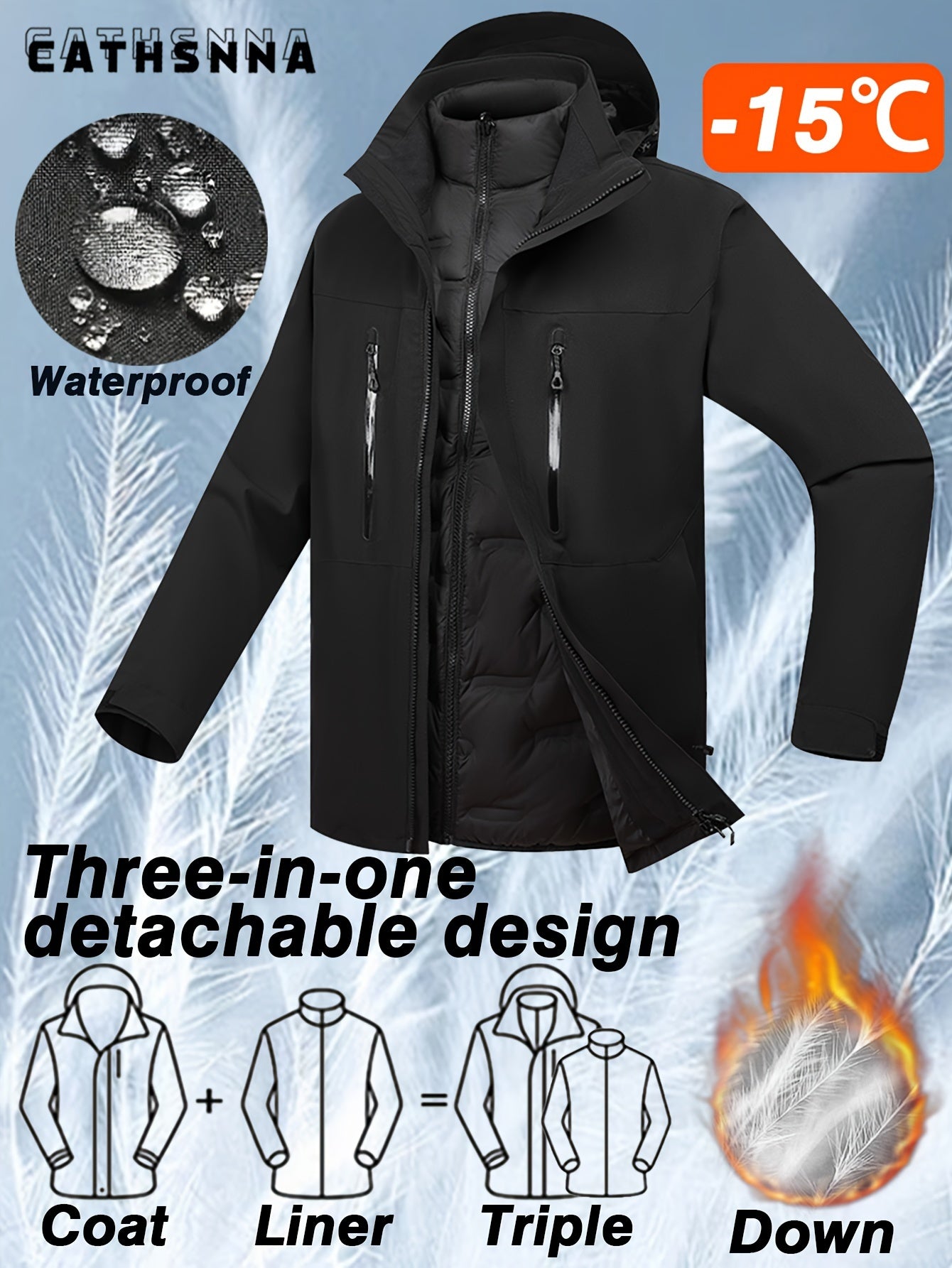 Women'S Warm Casual Jacket Liner Can Be Worn Alone Waterproof Windproof Outdoor Sports Three-in-one Rushing Jacket