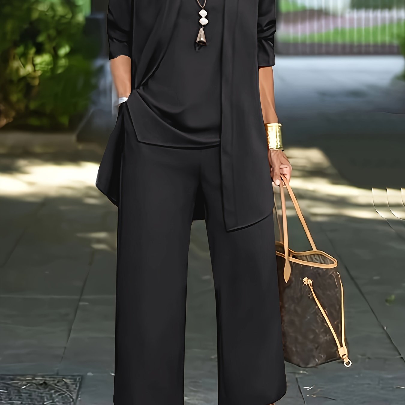 Lässiges dreiteiliges Set, Strickjacke, Top & Hose