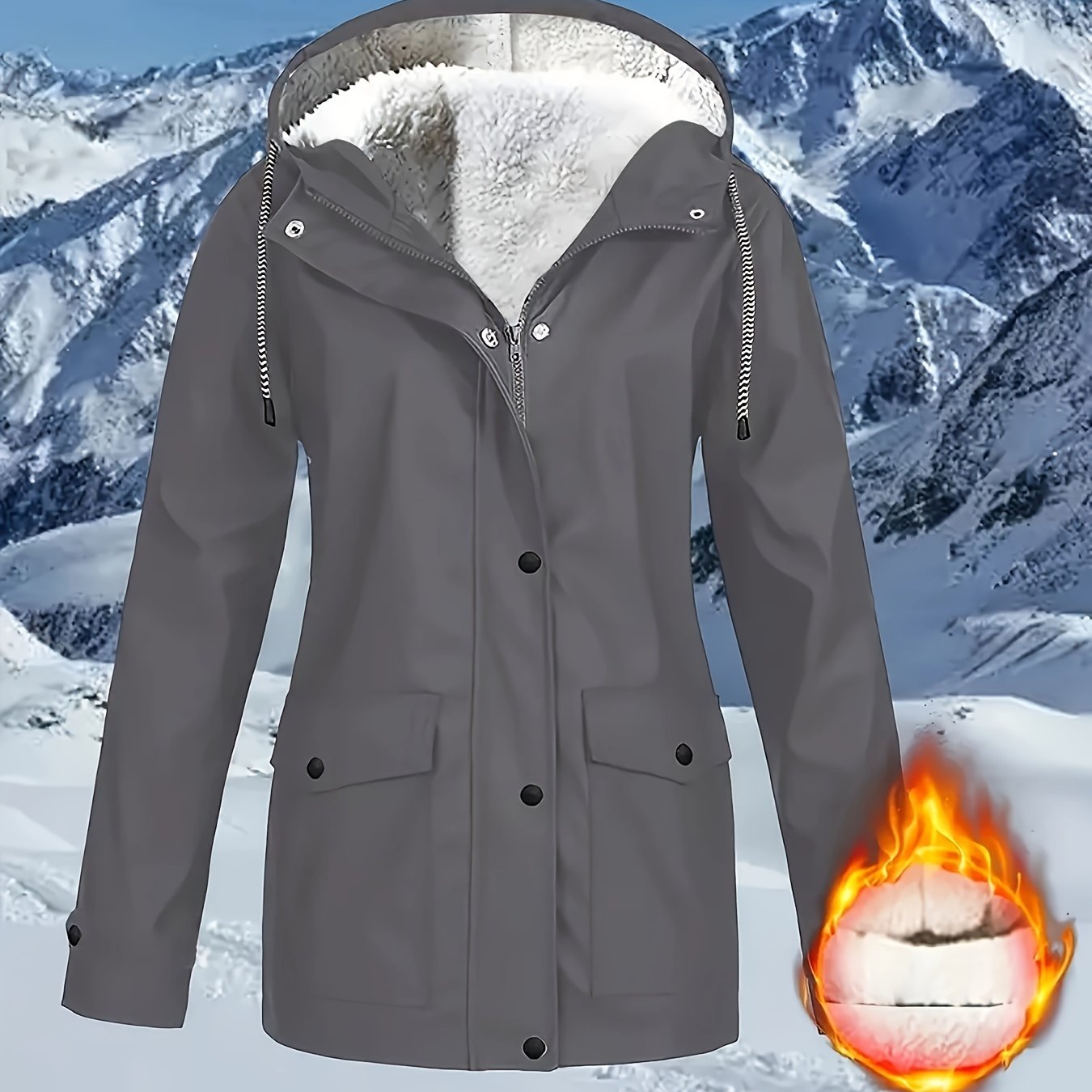 Casual Zip Hooded Puffer Jacket, Waterproof, Warm Outerwear