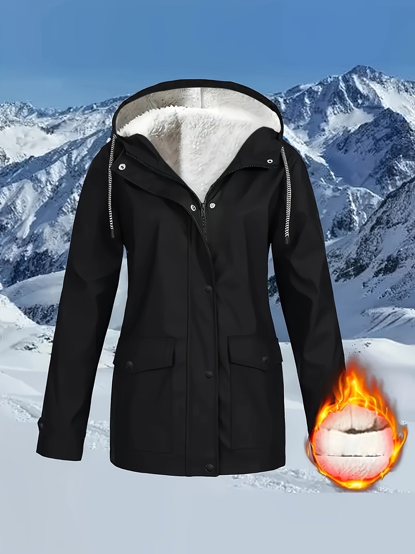 Casual Zip Hooded Puffer Jacket, Waterproof, Warm Outerwear